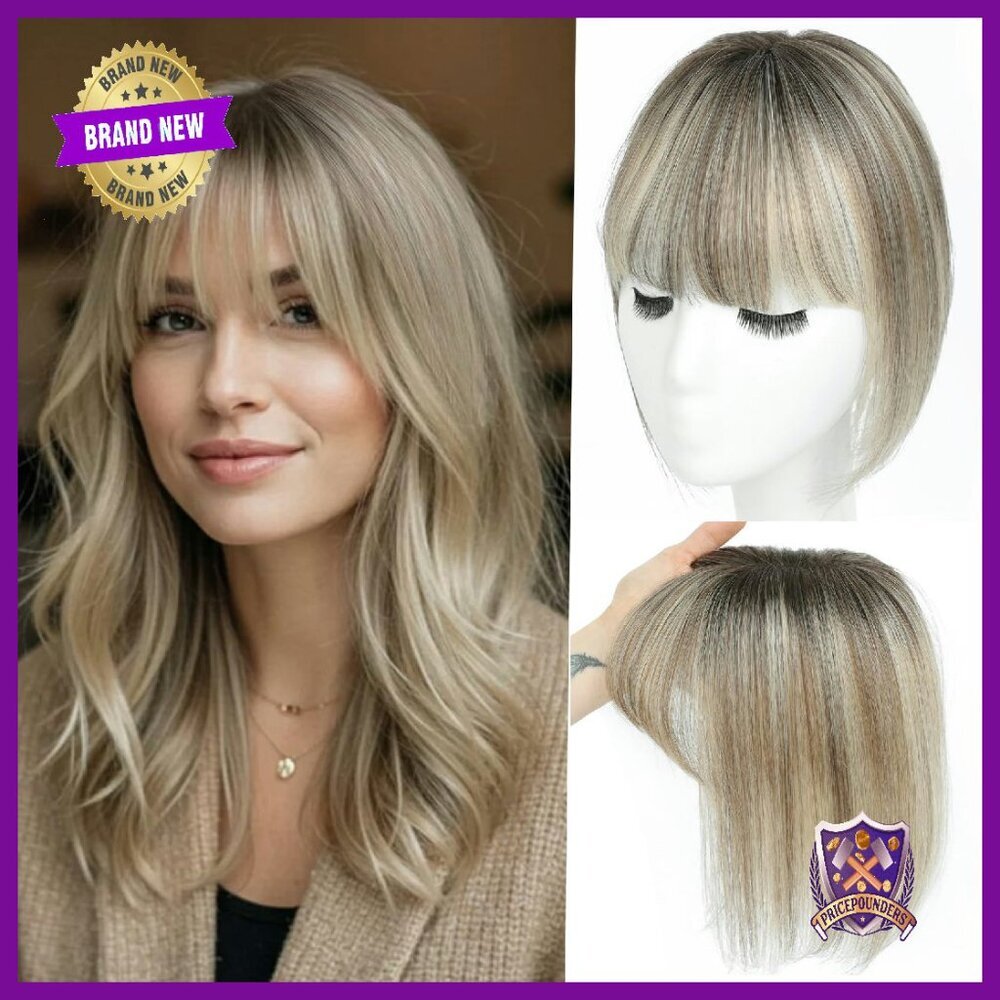 10 Inch Human Hair Topper with Bangs for Thinning Hair Swiss Base